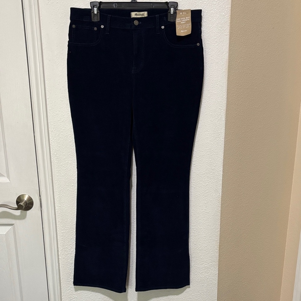 Madewell Women Corduroy Pants Straight Leg Dark Blue Kick out Sz 31 New Midrise - Picture 2 of 14